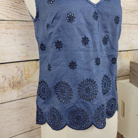 NWT Ecru Bardot Tank Navy Blue‎ Embroidered Eyelet Indigo Small - Picture 6 of 10
